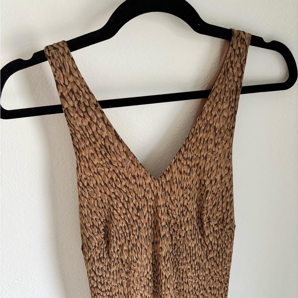 100% Silk Ann Taylor Brown Cheetah Patterned Dress size 14 with Crisscross back - Picture 2 of 13